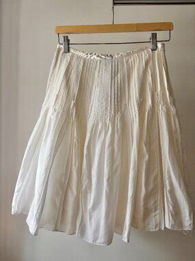 Y2K White Cotton & Silk Midi Skirt | 26" waist